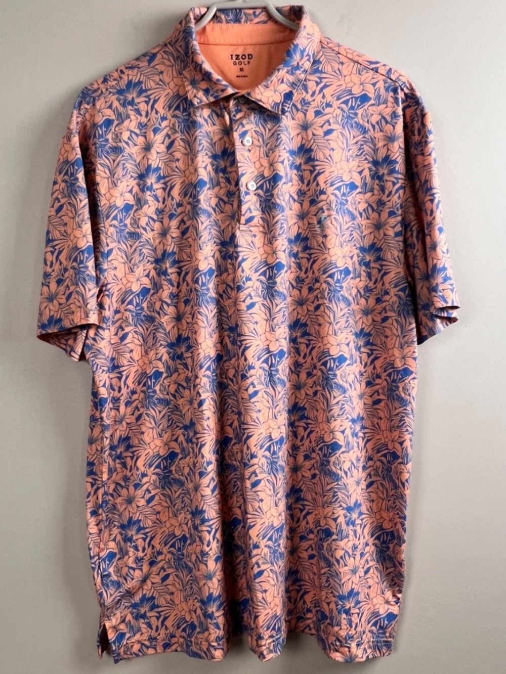 Izod Golf Polo Shirt Relaxed Classics Men’s XLarge Hawaiian Tropical Orange Blue
